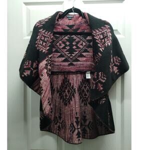 New Directions Women's Size Small Black Pink Aztec Boho Open Front Knit Cardigan